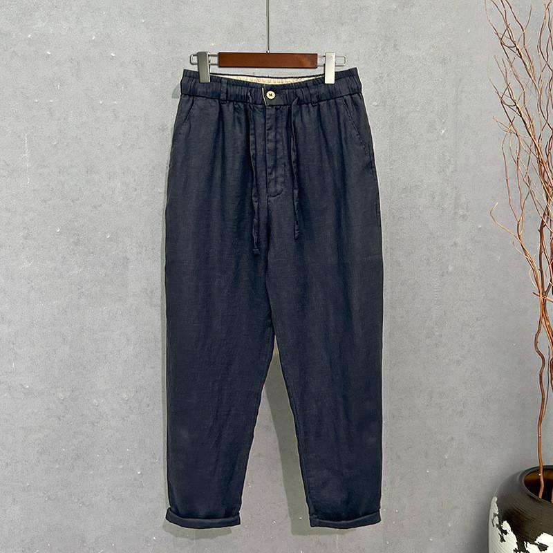 Pure Linen Mens Casual Pants With Water Wash For Summer Comfort