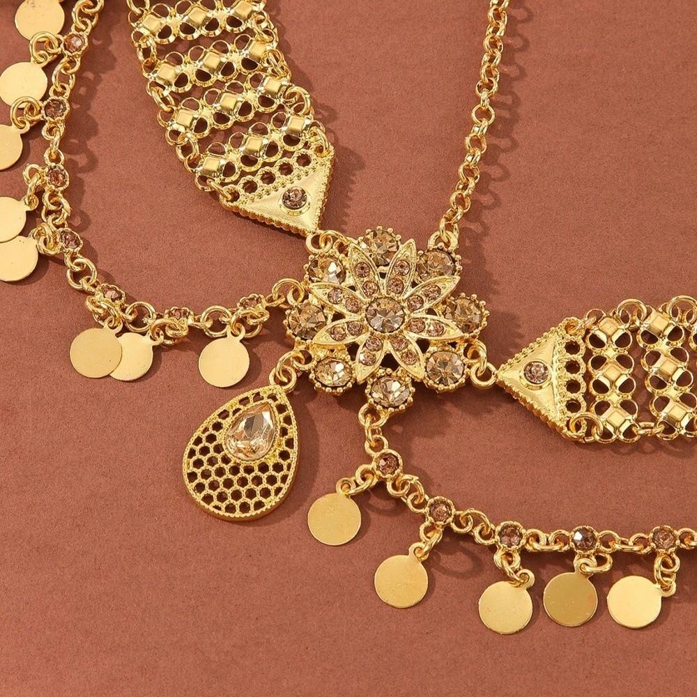 Gold Color Headdress Rhinestone Flower Tassel Hair Jewelry New Head Chain  Women Jewelry