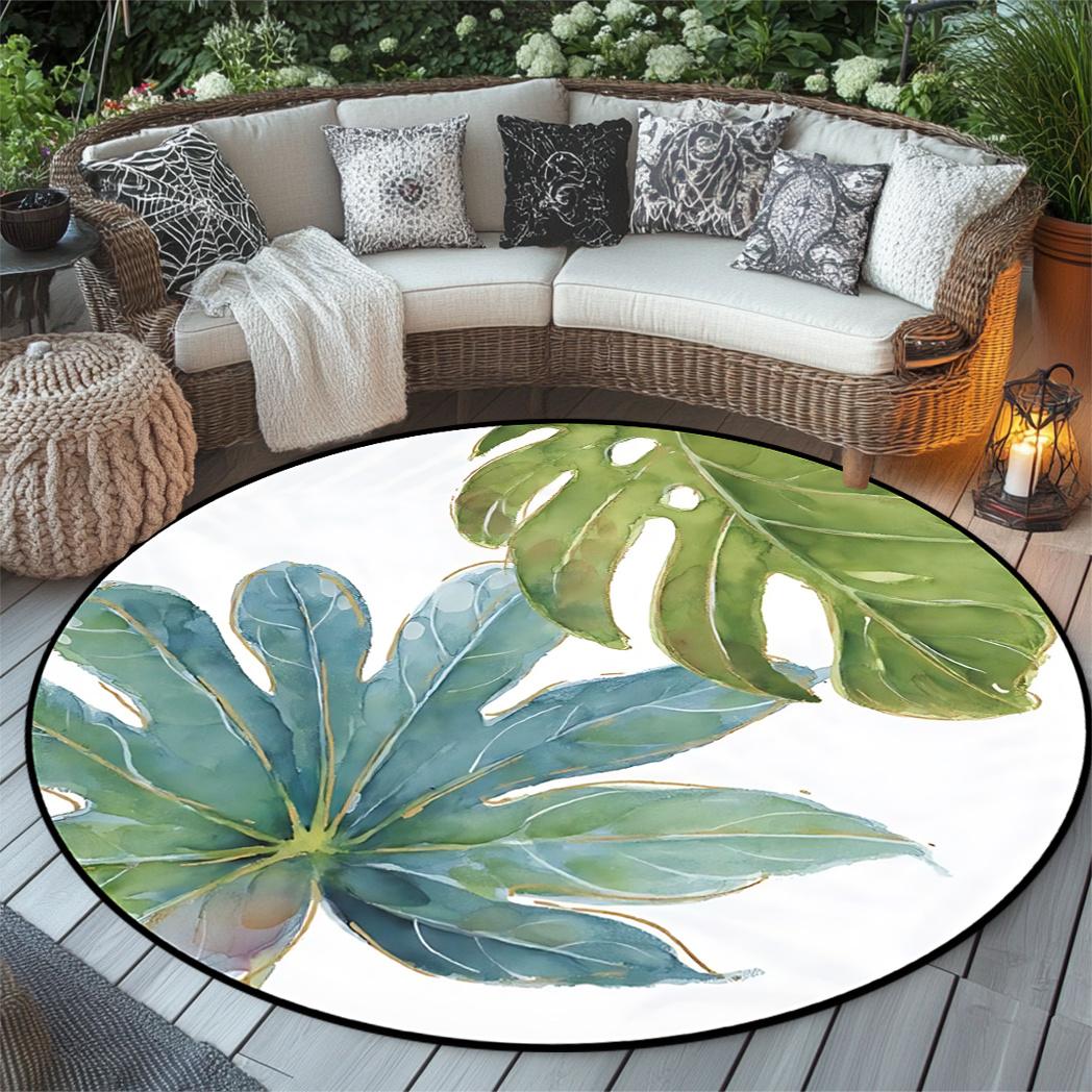 

1pc Tropical Plant Leaves Pattern Area Rug, Round Non-slip Large Area Rug for Living Room/Bedroom/Kitchen and Home Decoration 100x100cm