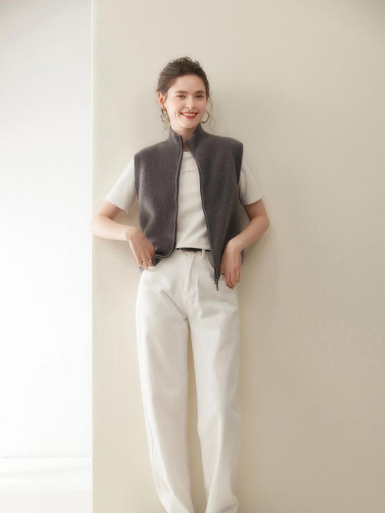 Damen Ärmellose Kaschmirweste - Petite Reißverschlussjacke für Herbst/Winter Mode