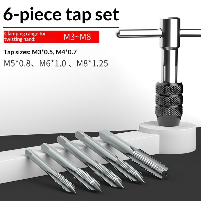 Gewindebohrer Manuelle Gewindeschneidkluppe T-Griff Verstellbar M3-M6 Set Haushalts-Hardware-Werkzeug Zubehör Kombination