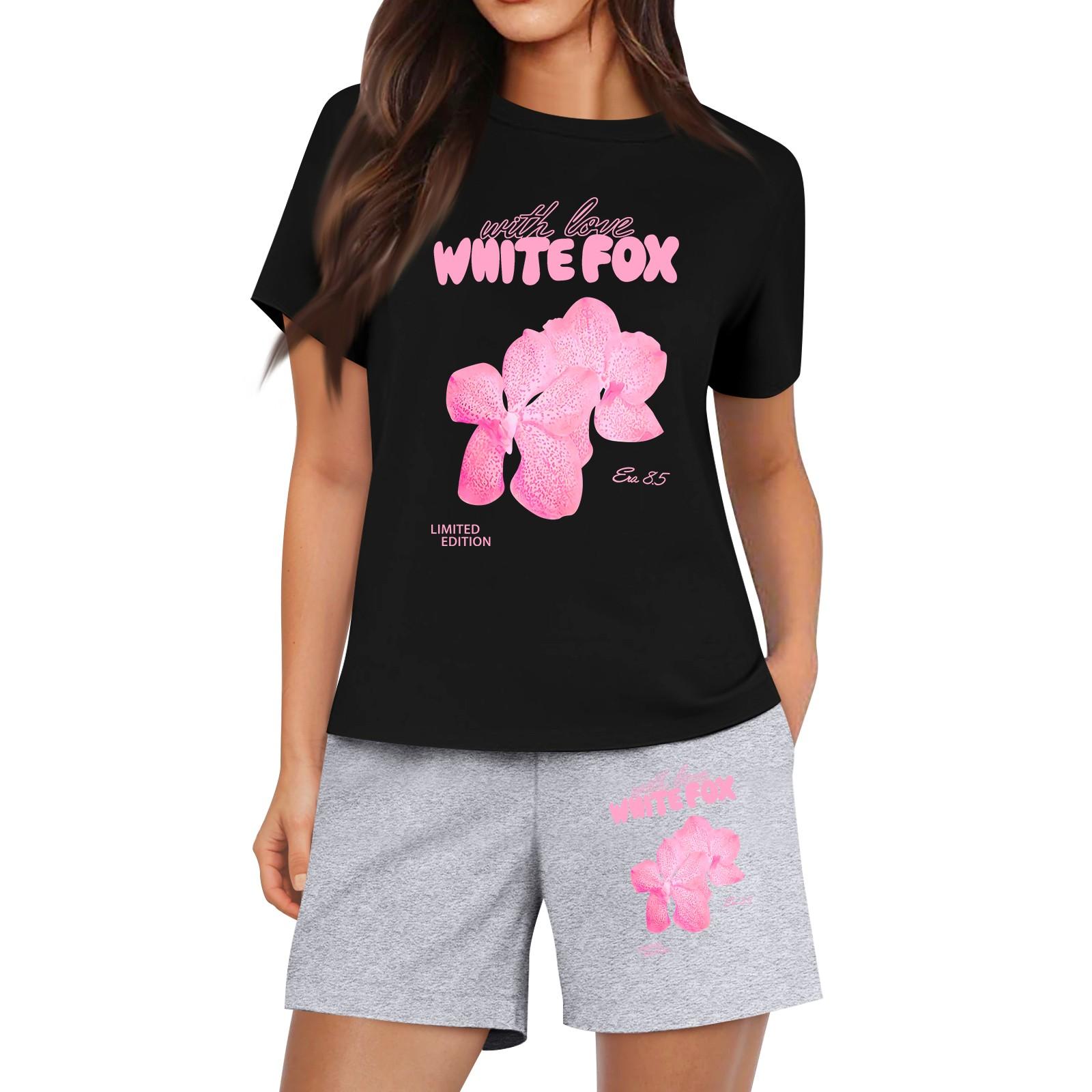 

Женские повседневные свободные футболки с принтом и шорты, комплект L чёрный