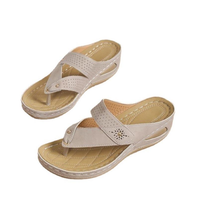 Large-sized flip-flops summer hollowed-out beach shoes casual wedge heel flip-flops