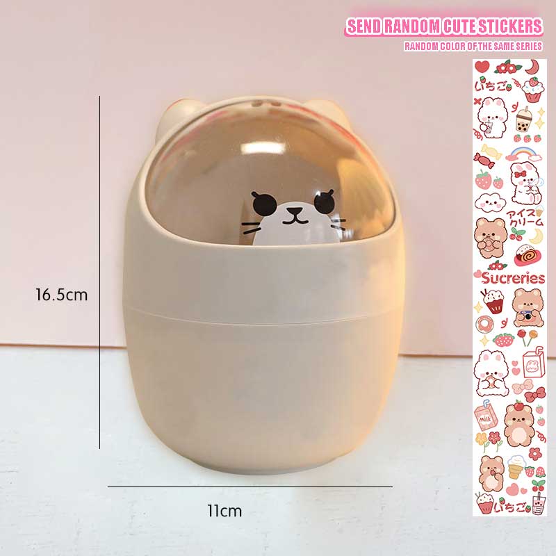 

Органайзер для мусорного ведра Ins Desktop с крышкой Kawaii Cute Bear Коробка для хранения мусорного ведра для девочек Держатель для ручек Ведро для хранения с откидной крышкой 4L