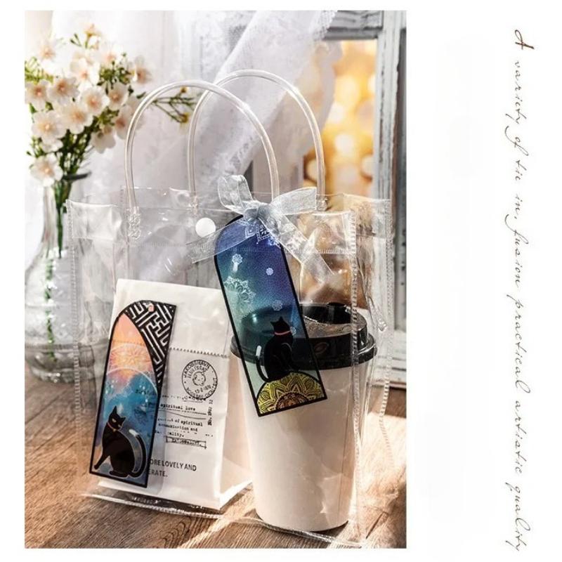 6 Pcs PET Bookmarks Black Cat Pattern Page Markers Page Clips Bookmark for Student Office Reading Stationery
