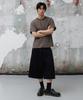 AGOD Roll-Up Snap Henley Neck Striped Half T-Shirt [Brown]