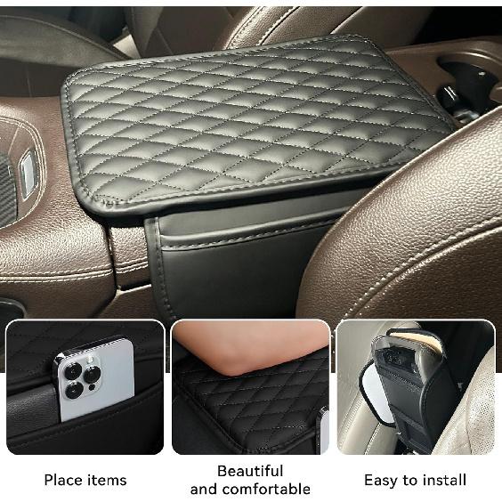 Car Armrest Box Cover Diamond Quilted Grade Leather Console Organizer Car With Side Storage Pocket Universal Vehicle Middle Console Cover, Most