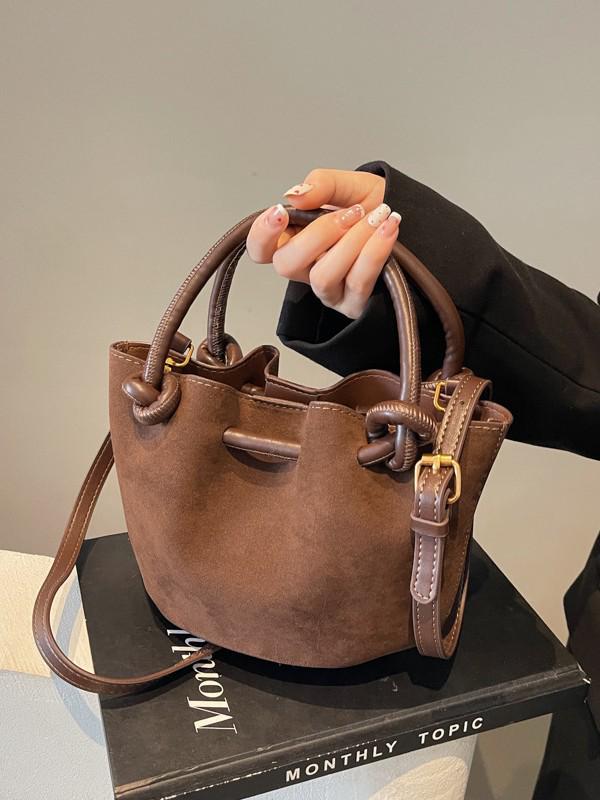 Luxury Suede Tote & Bucket Bag: Stylish Mother-Child Shoulder/Crossbody with Ruched Design