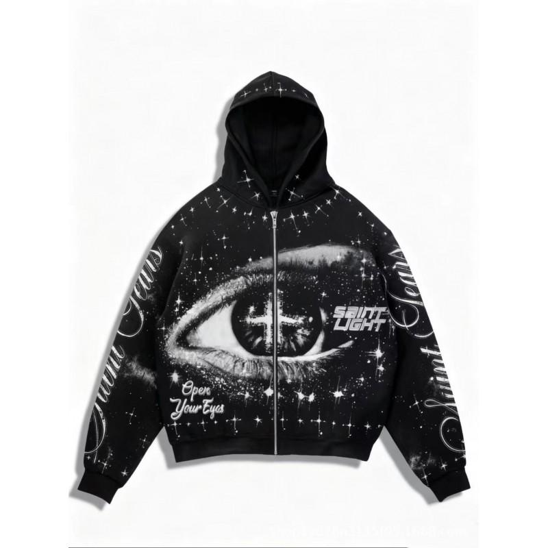 3D Printed Starry Eye Oversized Zip Hoodie Streetwear Unisex Women