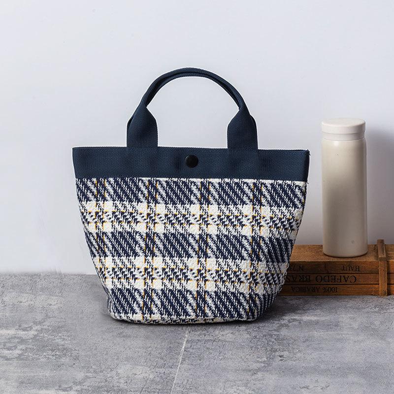 

Ланч-бэг в японском стиле, клетчатая холщовая сумка-тоут, простая универсальная сумка-лодочка, маленькая сумочка, утренняя сумка для ланча, сумка для бенто для офисных работников синий