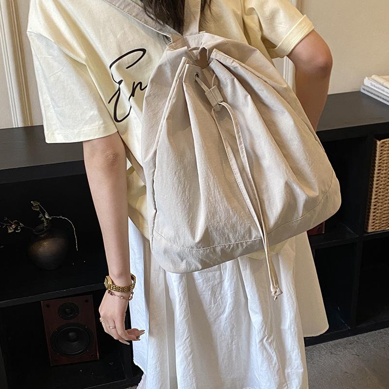 Schoolbag Korean ins Simple Couple Bag Large Capacity Bucket School Bag Nylon Backpack Drawstring Strap One Shoulder Crossbody Bag