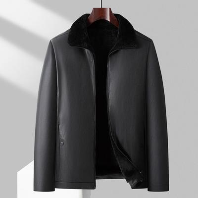 Autumn and Winter New Leather Jacket Men's Fleece Thickened Casual Dad Outfit