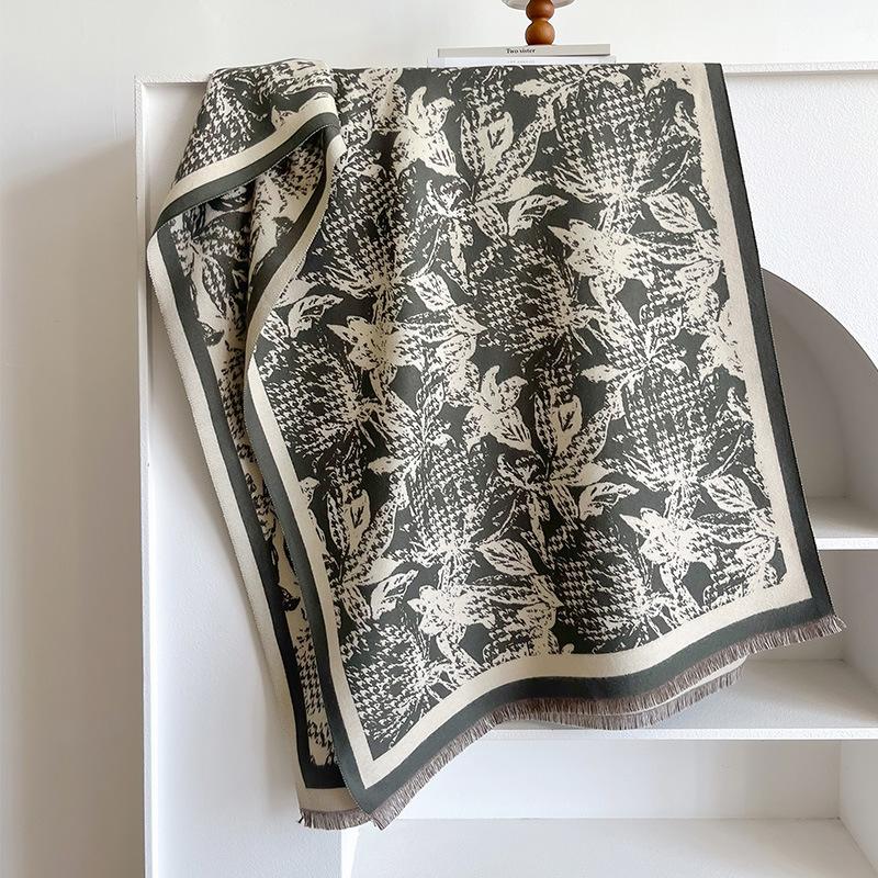 

Imitation Cashmere Scarf Women S Winter Warm Thickened Air Conditioner Shawl Long Flower Scarf 185*65cm