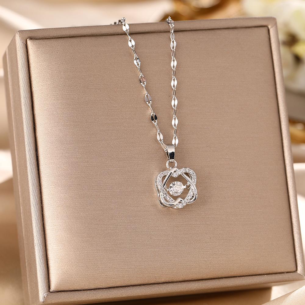 Women's Silver Titanium Steel Necklace with Micro-Inlaid Zircon - Elegant, Durable Clavicle Chain Jewelry