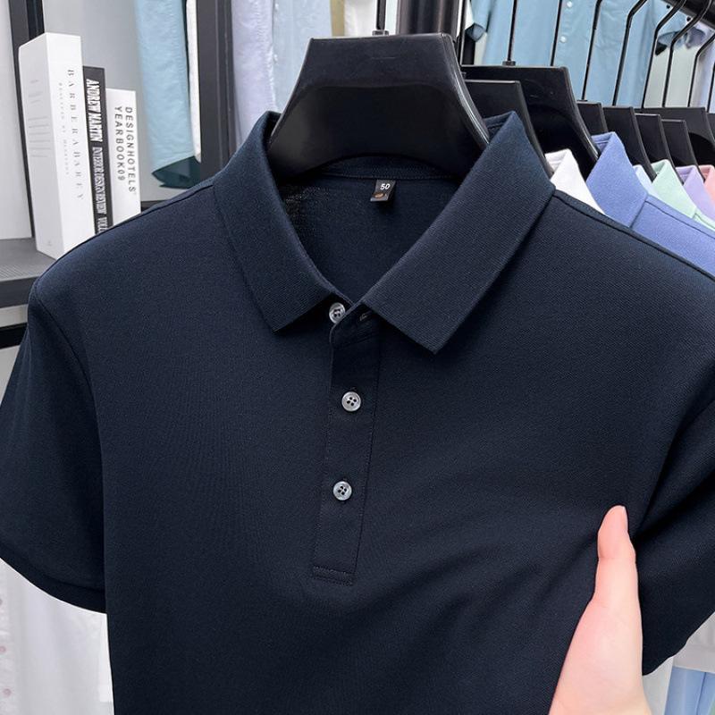 Men's Short Sleeve Turn-Down Collar Shirt - Mercerized Cotton, 16 Solid Colors, Straight Leg for Mature Style