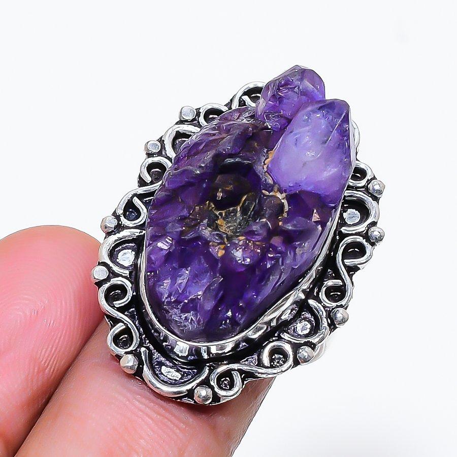 Natural Amethyst Rough Gemstone 925 Sterling Silver Jewelry Ring Size 8 AR-18712