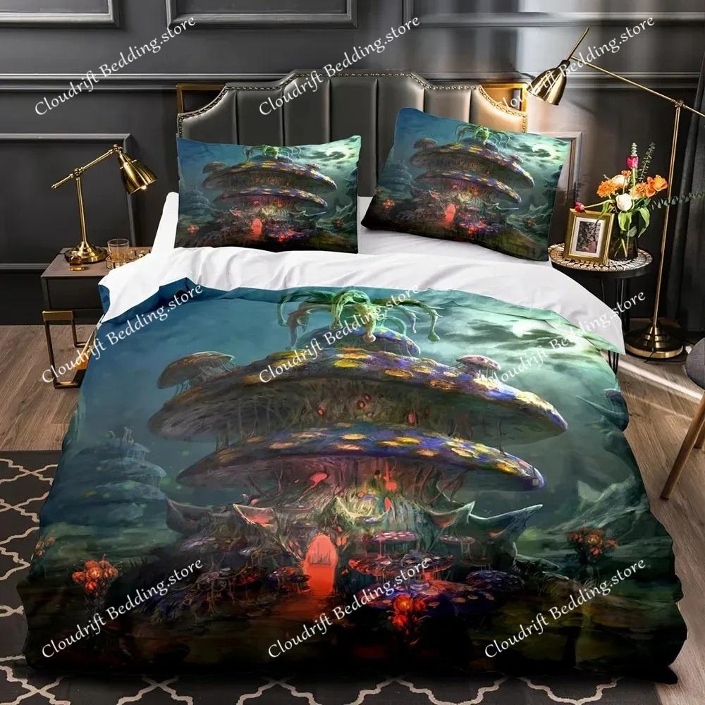 Mantar Peri Ormanı Nevresim Sihirli Lilliputian Karikatür Mantar Bitki nevresim takımı Fantezi Bahçe Polyester Yorgan Kapak