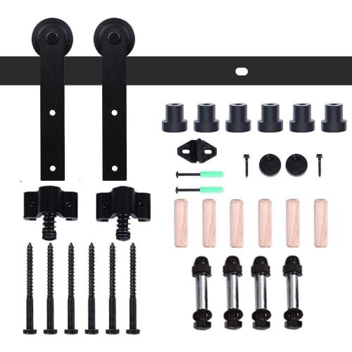 CCJH 5FT/1.53m Retro Steel Sliding Door Rail, Hanging Door Rail Hardware for DIY Sliding Doors, Single Wooden Barn Doors