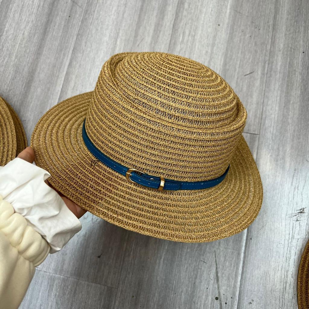 European and American fashion straw hat women's versatile sun hat green belt sun hat outdoor travel beach hat summer top hat