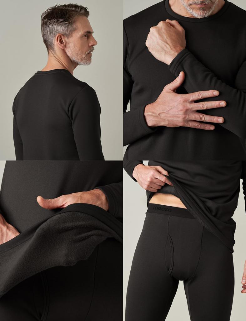 LAPASA Varm Kyla Varm Topp och Botten Svart Tjock Topp och Botten Storlek Underkläder, Underkläder, Set, Fodrad med Fleece [3. (Extrapaket), M]