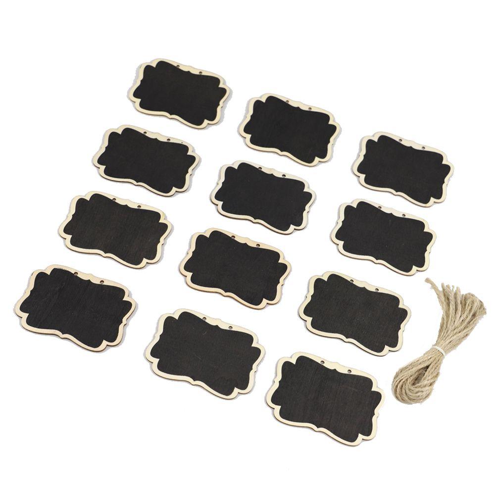 12PCS Erasable Hemp Rope Hanging Signs Chalkboard Blackboard Price Tags Message Labels