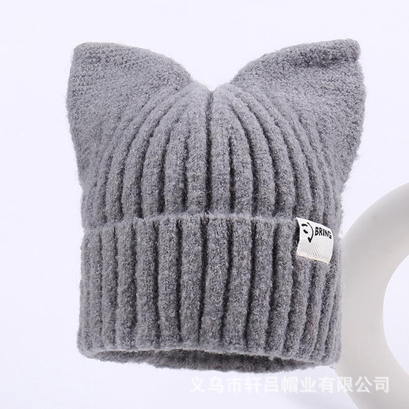 Autumn and winter new cat ear wool hat women's fashion big head circumference showing face small knitted hat warm casual cold hat