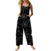 Women's Sleeveless Jumpsuit Cotton Halloween Print Casual Loose Fit Overalls Wide Leg Romper with Adjustable Straps and Pockets