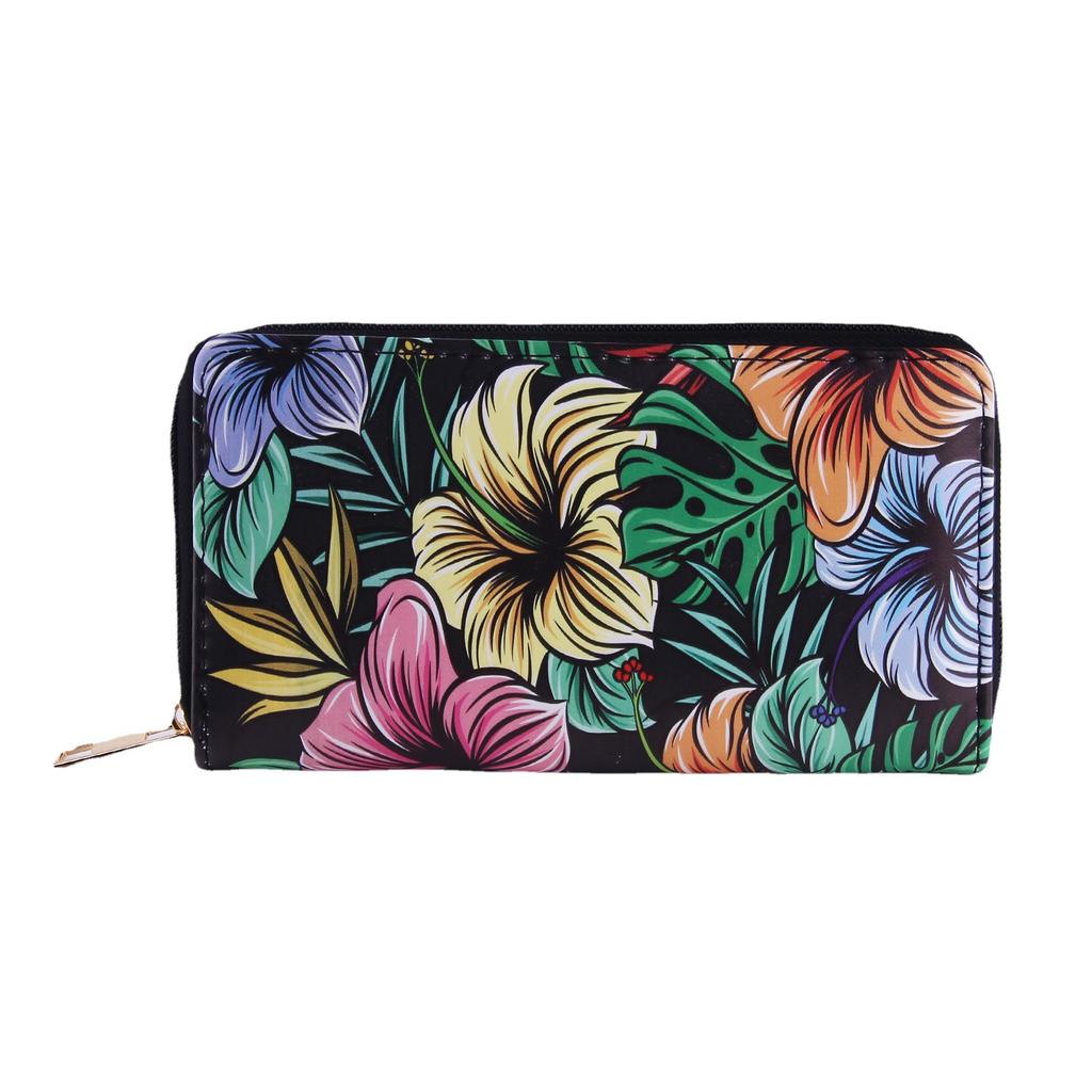 Tropical Flower Long Zipper Wallet, Wallet Clutch Card Bag