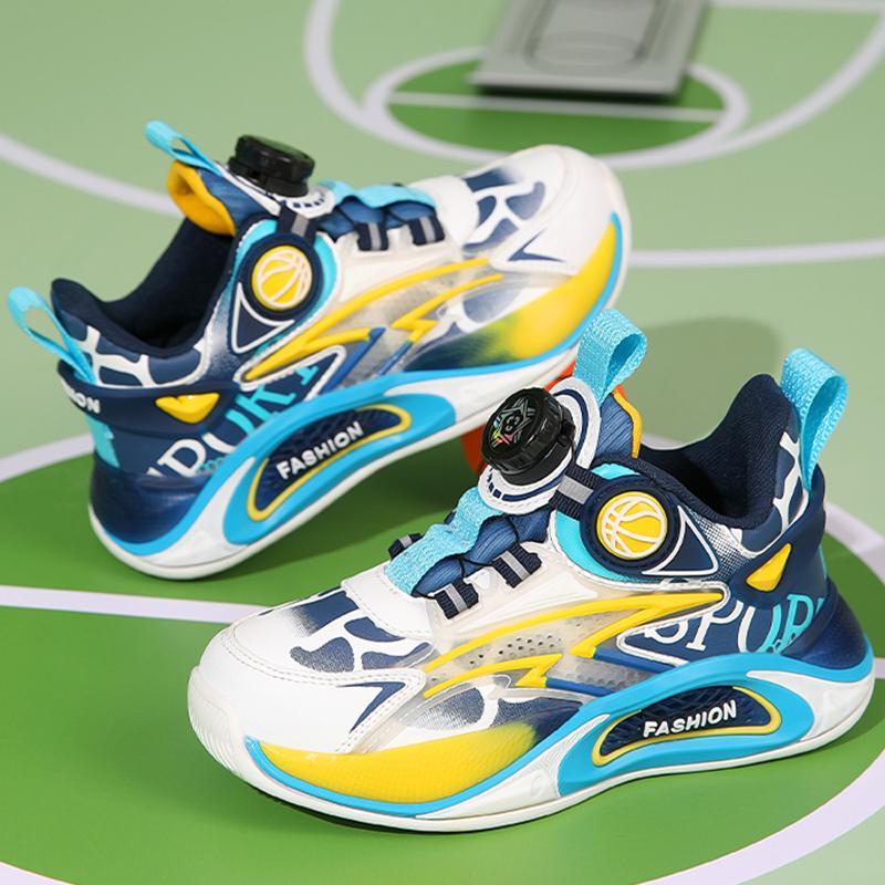 Children's Basketball Shoes Spring New Waterproof Leather Running Rotating Buckle Thick Soled Basketball Boots for Kids