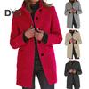 Women Fall Winter Coat Stand Collar Thick Warm Soft Mid Length Solid Color Pockets Single Breasted Lady Thick Overcoat