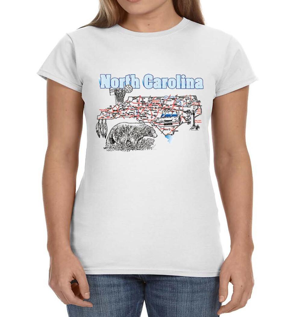 Ladies Graphic Tee North Carolina State Map Souvenir T-shirt XXXXL
