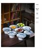 Blue & White Porcelain High-Footed Fruit Bowl for Tea Room or Coffee Table