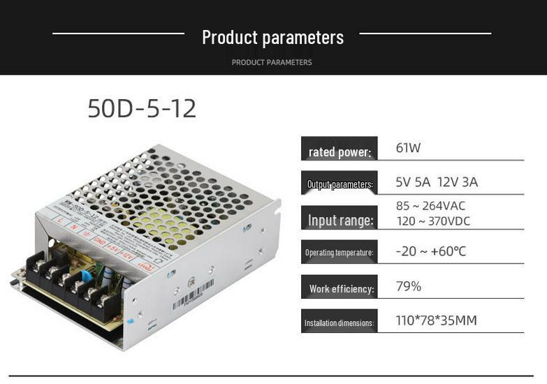 Ultra-Thin Dual Output 5V/12V/24V 50W-450W Switching AC-DC Power Supply for Industrial Cameras