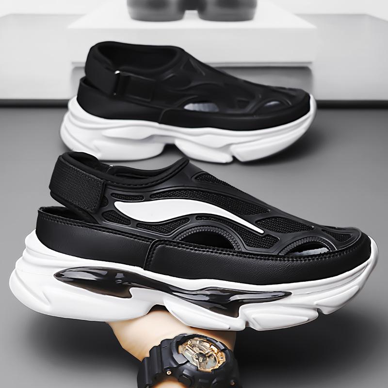 

Пляжная обувь мужская летняя одежда 2025 новые спортивные сандалии молодежные на толстой подошве нескользящие сандалии с отверстиями для пальцев 44 чёрный