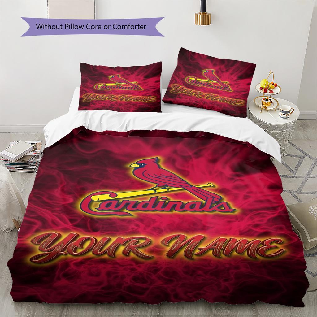 Name Custom St. Louis Cardinals Pattern Bedding Set Quilt Cover Pillowcase Home Decor Gift (1 * duvet cover + 2 * pillowcase, without core)