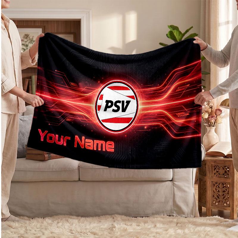 PSV Eindhoven FC Personalisierte Fleecedecke Mit Fußballlogo, Individueller Name Text Weich Warm Home Überwurfdecke