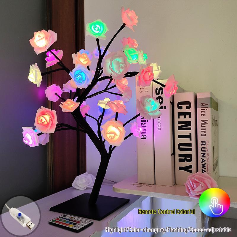 USB Remote Control LED Rose Tree Night Light for Bedroom - Perfect As a Birthday Gift.