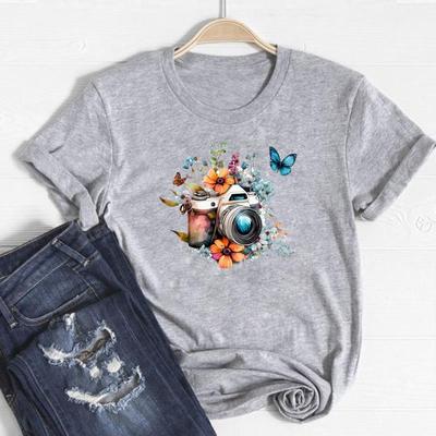 Camiseta Moda T-shirt Unissex Câmera Borboleta Fofo Estampa Anos 90 Feminino Unissex Roupas Gráficas Camiseta Casual de Manga Curta