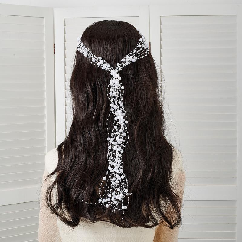 Pearls Tassel Wreath Headband For Bridal Wedding Hair Accessories Bride Headband Woman Hair Vine Girls Headpiece