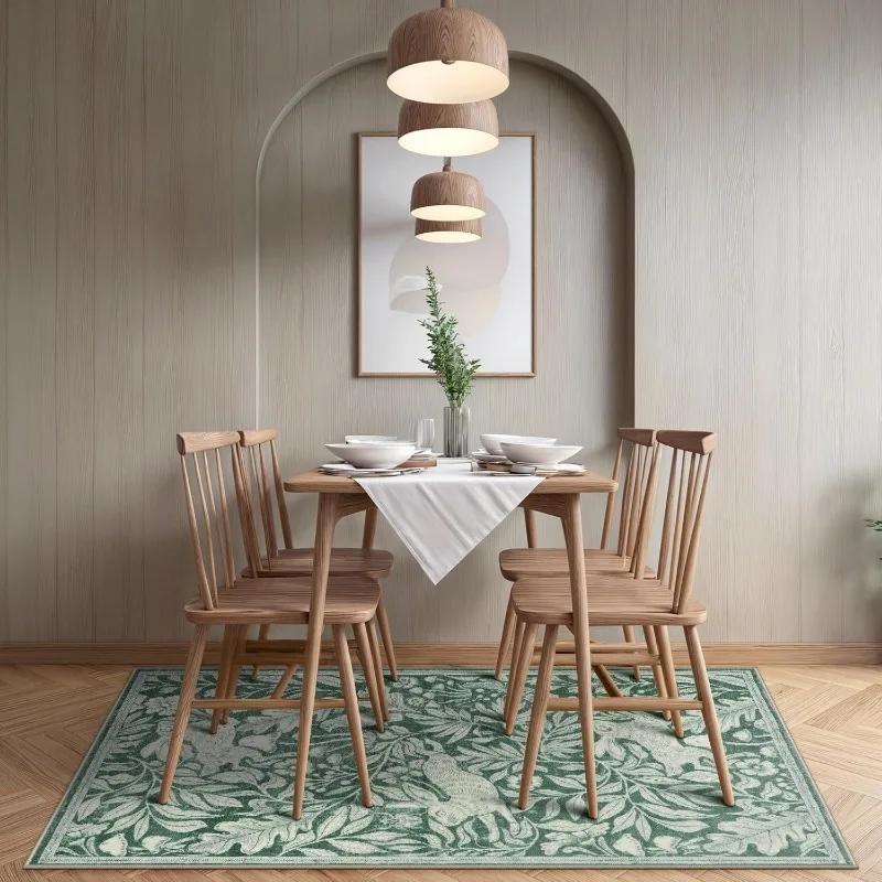 Living Room Carpet Soft Washable Rugs for Dining Room Vintage Print Green Bedroom Carpets Stain Resistant Coffee Table Floor Mat