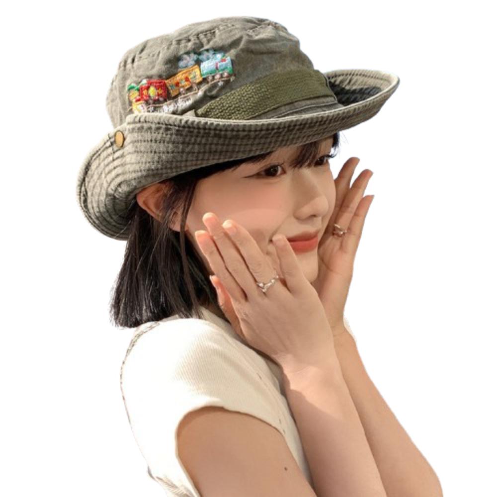 

Sunscreen Denim Bucket Hat Big Brimmed Panama Hat Hiking Fisherman Hat Lady зелений