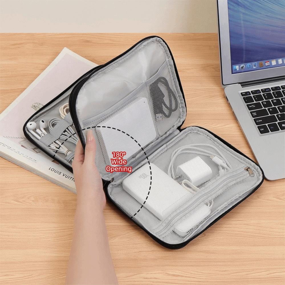 Portable Double Layer Digital Storage Pouch Travel Headphone Data Cable Storage Bag Solid Color Waterproof Travel Cable Bag