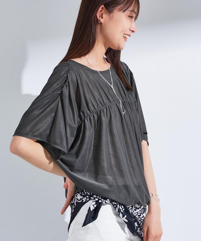 INDIVI Washable Shirred Sheer Black Size 38 12713600 Top, Women's, (019), (M),