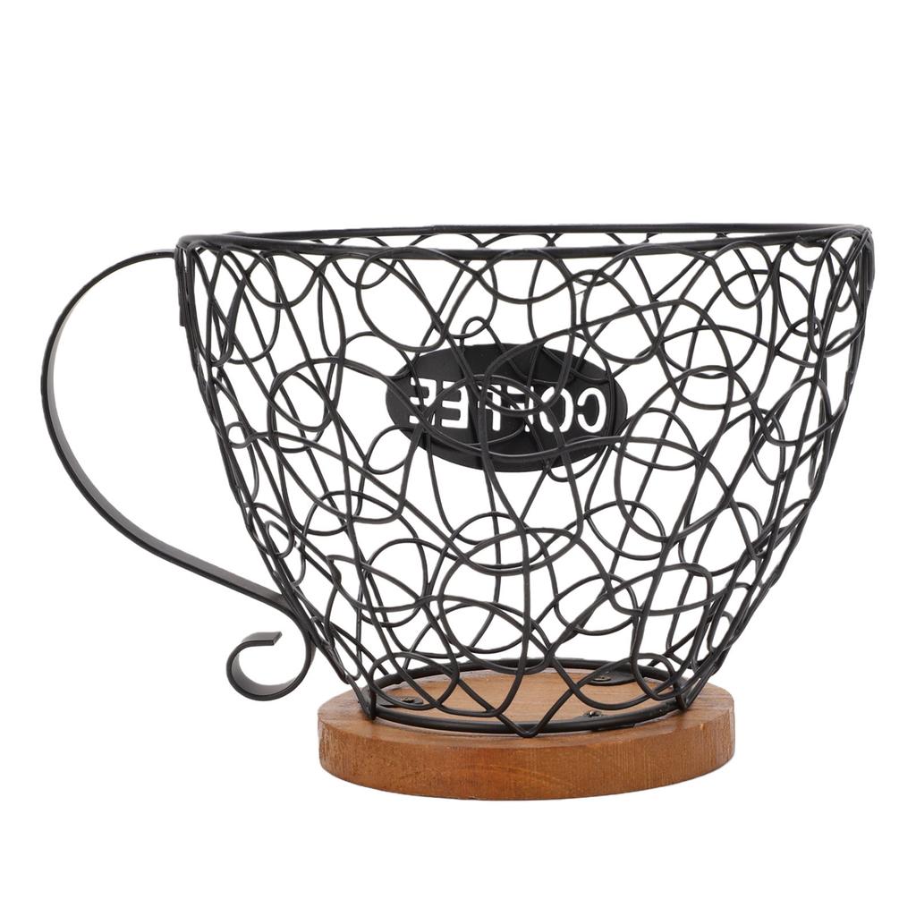 Coffee Pod Holder   Metal Coffee Capsule Storage Basket with Wood Base for Kitchen Countertop
