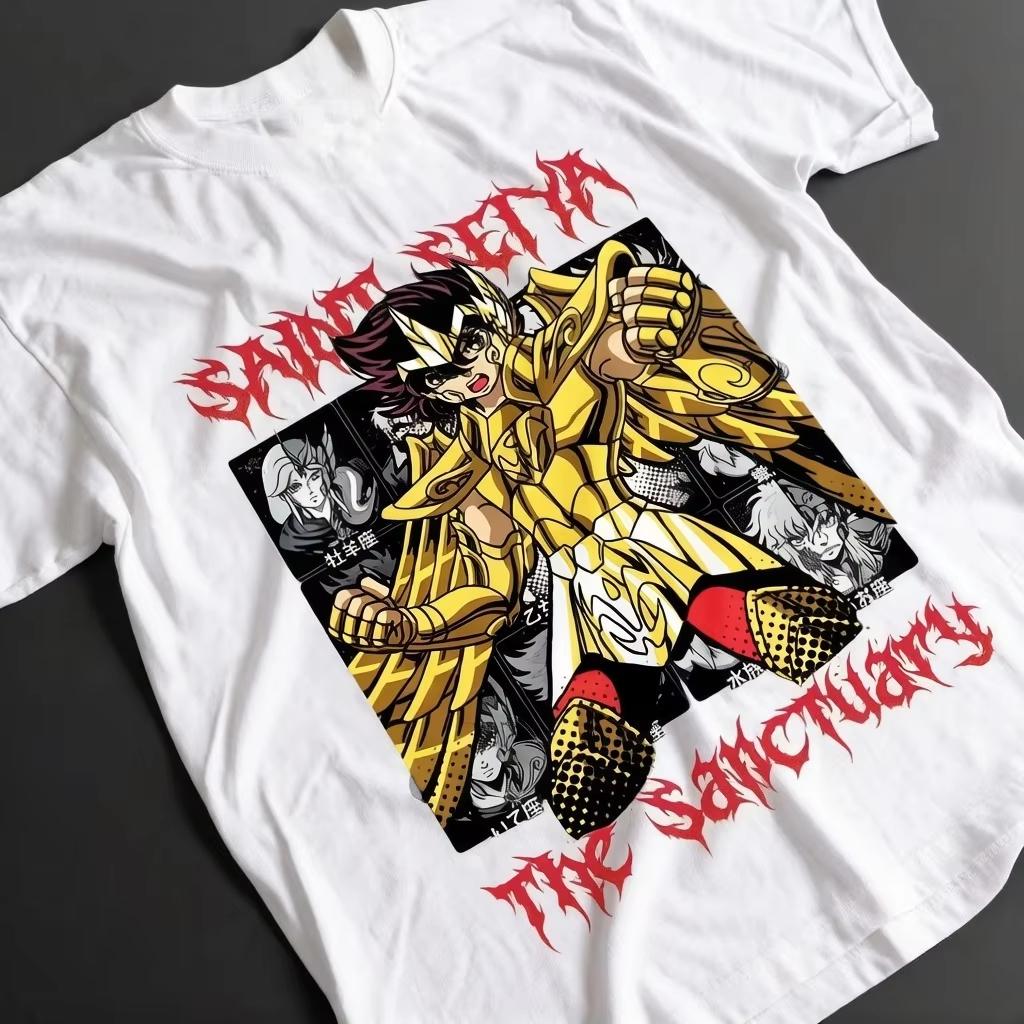 2026 Summer Saint Seiya Sagittarius Seiya Anime Print With "Sanctuary" Text Unisex Oversized Casual Streetwear Women And Men T-shirt