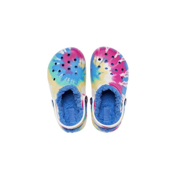 Crocs Classic Lined Comfortable Tie-Dye Pattern Wood Bottom Simple Sandals Kids Sandals Pink Blue 206683-4SO