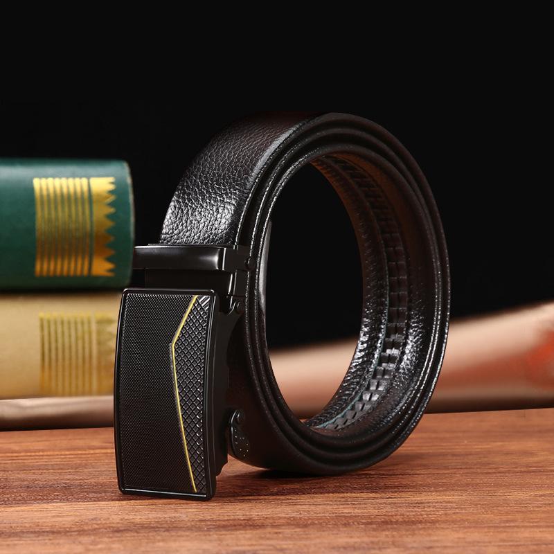 Men'S Belt Lychee Pattern Business Leisure Automatic Buckle Belt Street Stall Clothing Leather Accessories