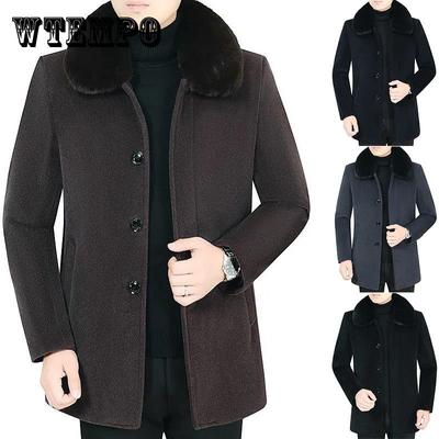Large Fur Collar Woolen Jacket Men's Cashmere Coat Winter Plus Velvet Thick Warm Jacket Slim Parkas