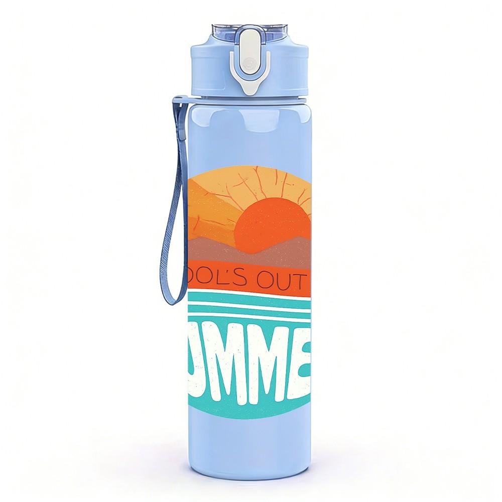 1PC Summer Sunset Circle Print 750ml Color Plastic Sports Water Bottle Leakproof Flip Straw Lid Suitable for Sports Office Home Use