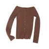 [Shi Shi] Women's Slim Fit Wool Cardigan - Boat Neck, Single-Breasted, Long Sleeve, Slightly Elastic, V8141